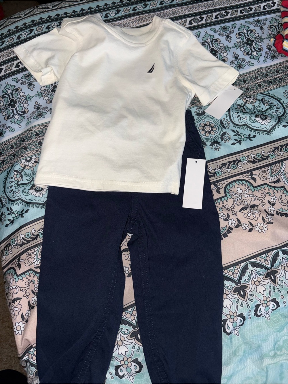 Toddler boy size 18m Nautica White Logo Tee with Navy Pants Set NWT